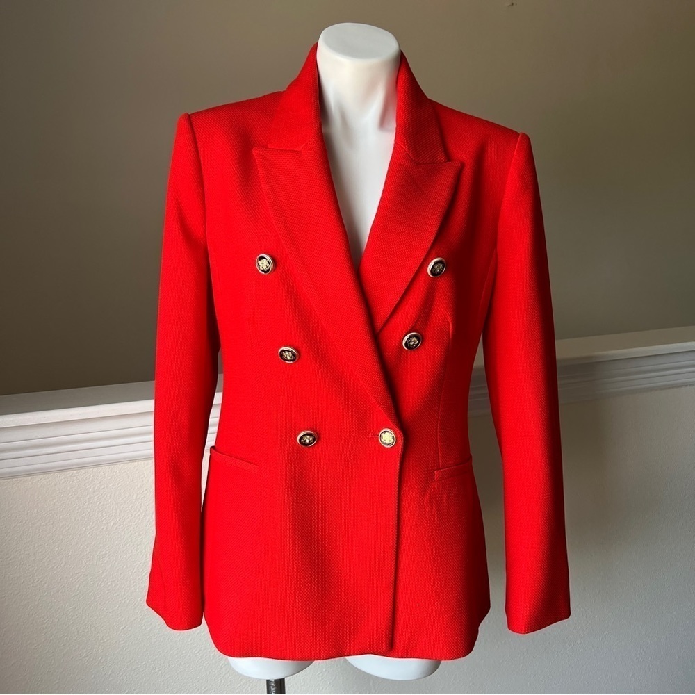 ZARA DOUBLE BREASTED PIQUÉ BLAZER RED SIZE S | 3169/711/600 - Picture 6 of 8